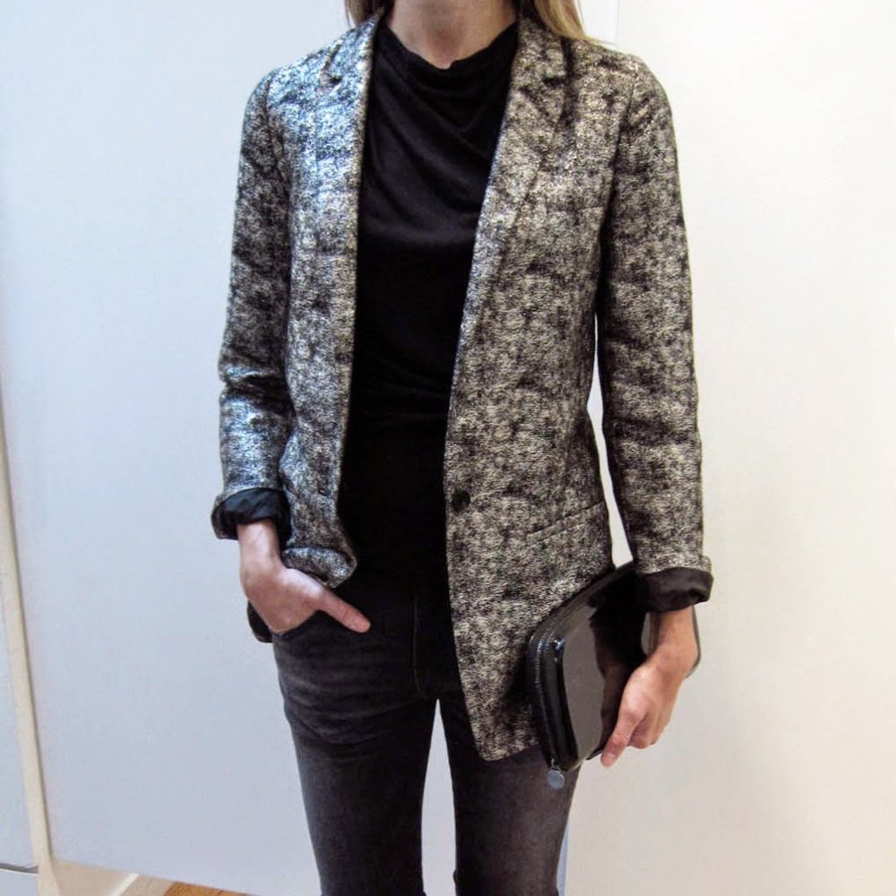 Forte.Forte Silver Jacquard Blazer, size "I", fits like an XS